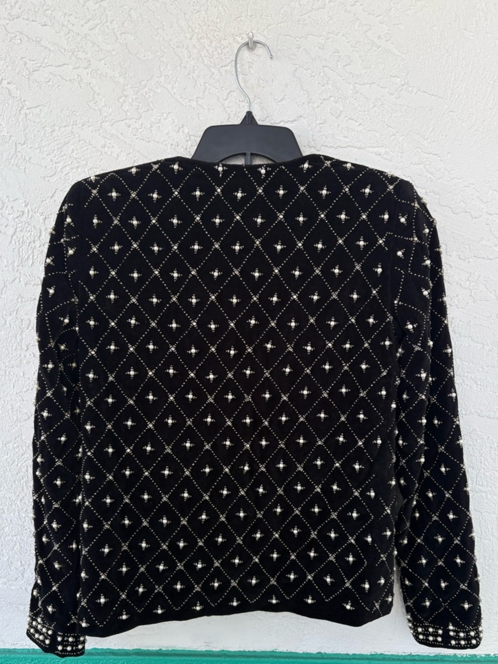 Zara Pearl Rhinestone Black Velvet Encrusted Moto Jacket Small - Picture 6 of 10